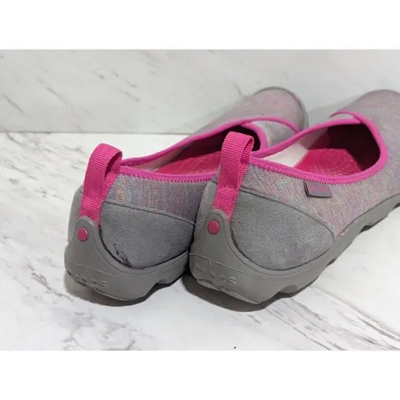Crocs Women's Heather Gray Fabric Hot Pink Trim Slip-On Ballet Flat Shoes Size 8 - Picture 8 of 9